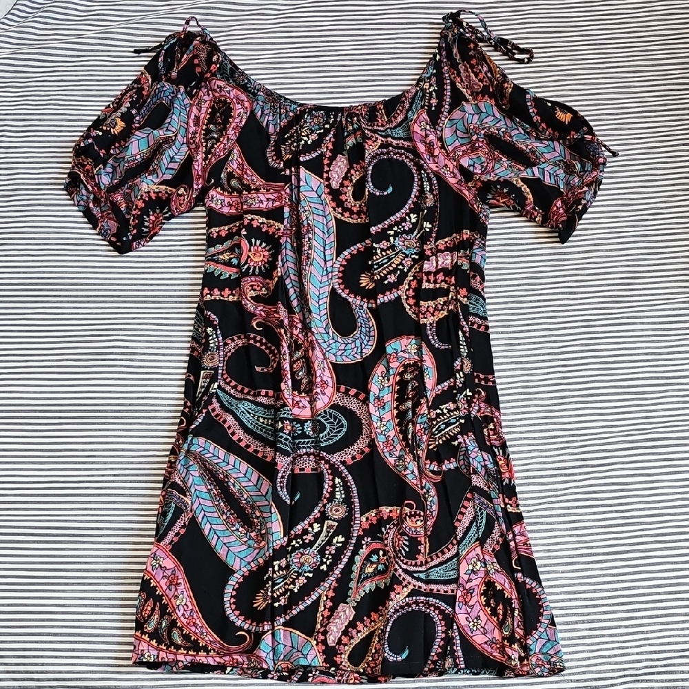 Bohemian Paisley Cold Shoulder Mini Dress